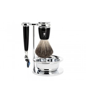 Mühle s81m226sf Set « RYTMO », 4 pièces, manche du rasoir et monture du blaireau résine noir