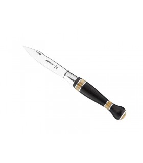 Nontron 87404 couteau n° 25, lame acier T12 inox, manche boule 12 cm marqueterie ébène,olivier et aluminium, finition brillante