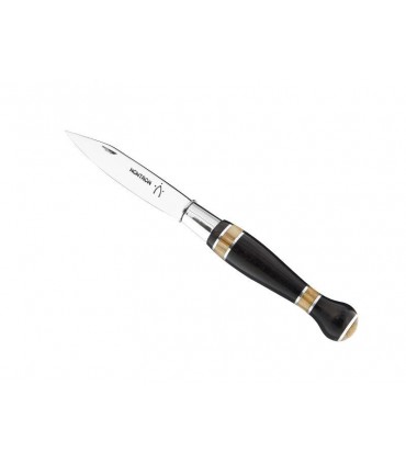 Nontron 87404 couteau n° 25, lame acier T12 inox, manche boule 12 cm marqueterie ébène,olivier et aluminium, finition brillante