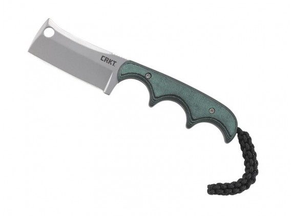 crkt 2383.cr Couteau  lame  Cleaver acier 5Cr15MoV manche 5,5 cm résine  avec lacet paracord vert/noir