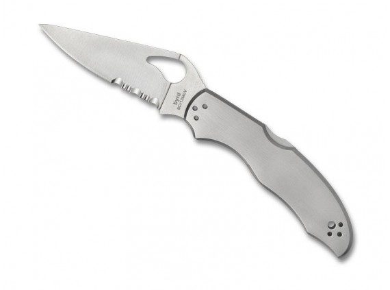 byrd knife by01ps2 Couteau  lame  semi-dentée acier 8Cr13MoV  manche 11 cm  en inox gris