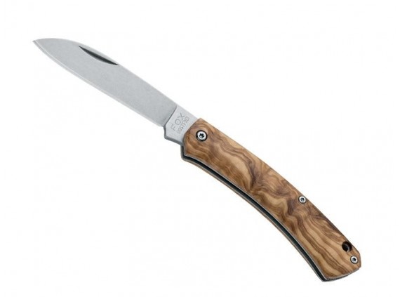 Fox Production fx.230ol Couteau  lame  acier 420 finition stonewashed manche 8,5 cm   en bois d'olivier, avec lacet olivier