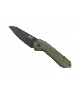 crkt 6280.cr Couteau lame  acier 8Cr13MoV  manche 11 cm  G10 vert recto & acier 2Cr13 SS  verso, entretoise/pivot orange