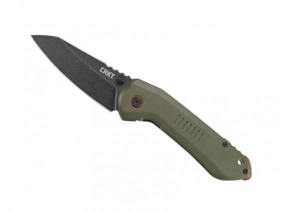 crkt 6280.cr Couteau lame  acier 8Cr13MoV  manche 11 cm  G10 vert recto & acier 2Cr13 SS  verso, entretoise/pivot orange