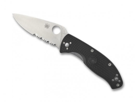 Spyderco c122psbk Couteau  lame  semi-dentée acier 8Cr13MoV, profil plat manche 11 cm   nylon/fibre de verre  noir