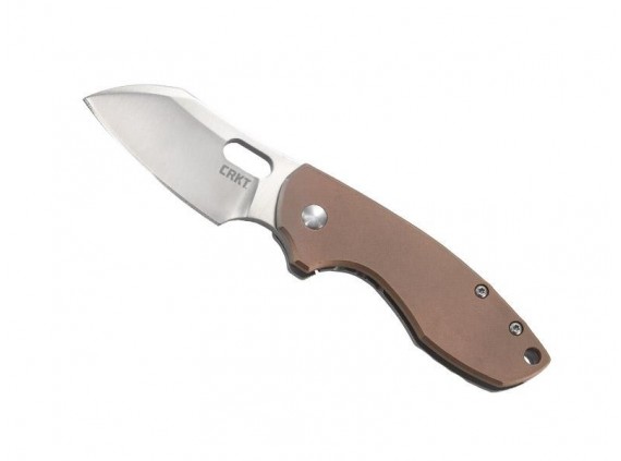 crkt 5311cu.cr Couteau  lame  à trou acier 8Cr13MoV satiné manche 9 cm  cuivre sur le recto & acier 2Cr13 SS  verso marron