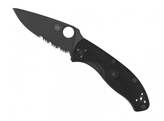 Spyderco c122psbbk Couteau lame  noire semi-dentée acier 8Cr13MoV, profil plat manche 11 cm  nylon/fibre de verre  noir