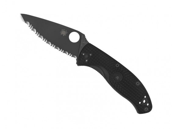 Spyderco c122sbbk Couteau  lame  noire à dents acier 8Cr13MoV profil plat manche 11 cm   nylon/fibre de verre noir