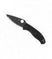 Spyderco c122sbbk Couteau  lame  noire à dents acier 8Cr13MoV profil plat manche 11 cm   nylon/fibre de verre noir