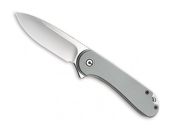 Civivi c907b Couteau lame 7,6 cm acier d2 satiné avec flipper manche 10 cm acier inox gris avec plaq. g10 gris