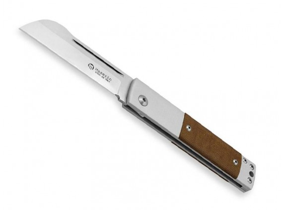 Maserin 165.mcm Couteau  lame  pied de mouton acier D2 satiné manche 10,5 cm  alu. anodisé gris  plaquettes micarta marron