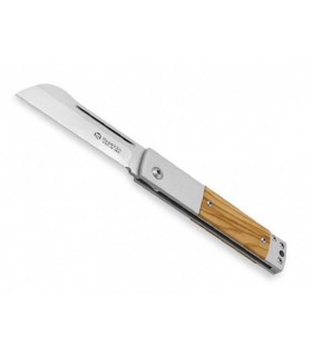 Maserin 165.ol Couteau  lame  pied de mouton acier D2 satiné manche 10,5 cm  alu. anodisé gris  plaquettes micarta olivier