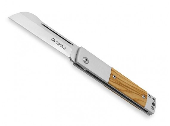 Maserin 165.ol Couteau  lame  pied de mouton acier D2 satiné manche 10,5 cm  alu. anodisé gris  plaquettes micarta olivier