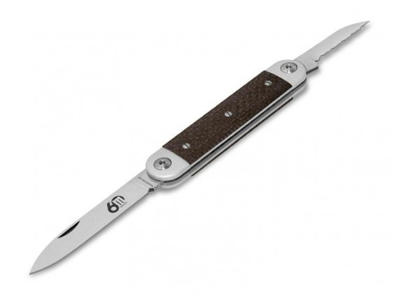Maserin 195.mcm Couteau  lame  acier 420 manche 9 cm   aluminium anodisé noir avec plaquettes micarta marron marron