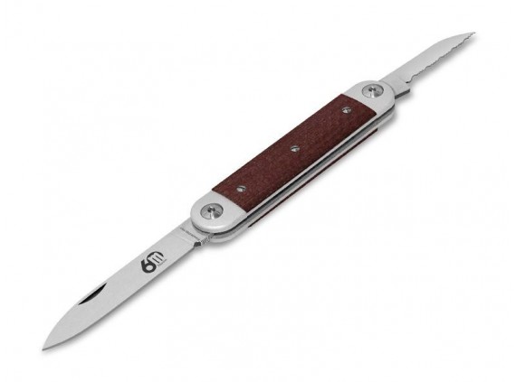 Maserin 195.mcr Couteau  lame  acier 420 manche 9 cm  aluminium anodisé noir avec plaquettes micarta rouge rouge