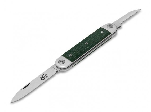 Maserin 195.mcv Couteau  lame  acier 420 manche 9 cm  aluminium anodisé noir avec plaquettes micarta vert vert