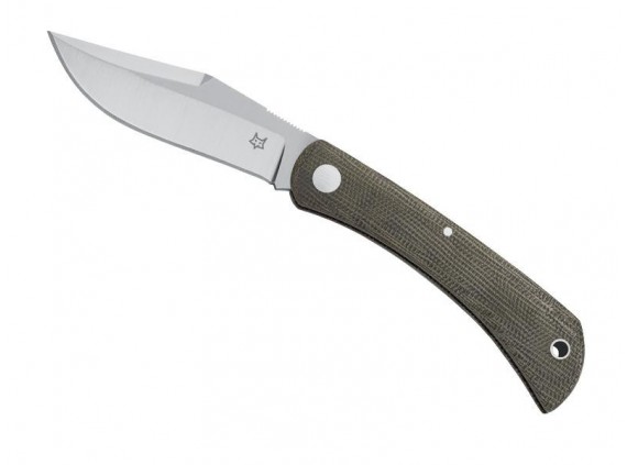 Fox Production fx.582 Couteau  lame  clip-point acier M390 Bohler satiné manche 8,5 cm   micarta vert/marron