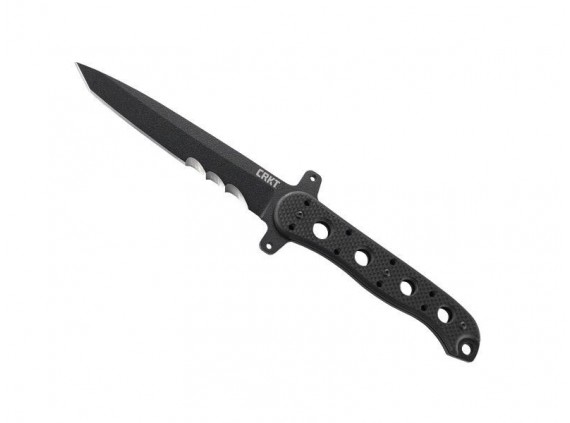 crkt 1613fx.cr Poignard lame  forme tanto semi-dentée 12 cm acier carbone SK5 manche 12 cm  à trous G10 noir