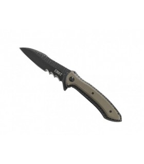 crkt 5381.cr CouteauE lame  semi-dentée acier 8Cr13MoV  manche 13 cm   acier inox martelé avec plaquettes G10  marron