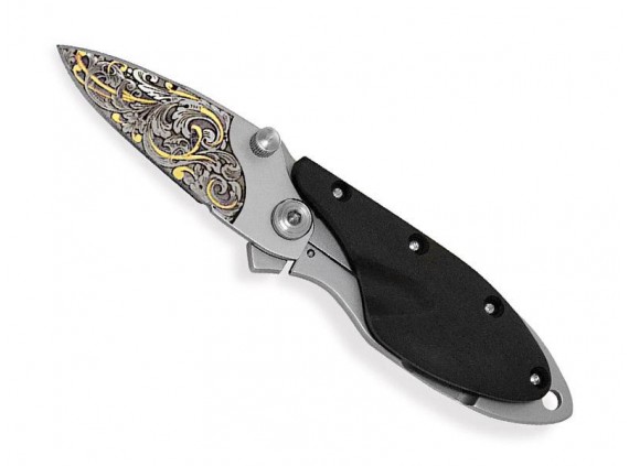 Maserin 550.kt Couteau  lame  acier 440C satiné manche 8 cm  acier inox satiné avec plaquette ébène au recto