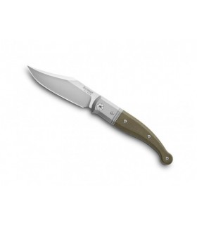 Lionsteel gt01.cvg Couteau lame  acier Niolox satiné « slip joint » manche 11 cm   plaquettes micarta, mitre titanium 6AL4V vert