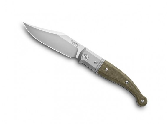 Lionsteel gt01.cvg Couteau lame  acier Niolox satiné « slip joint » manche 11 cm   plaquettes micarta, mitre titanium 6AL4V vert