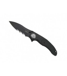 crkt 5406k.cr Couteau  lame  noire semi-dentée acier 1.4116 SS avec « flipper » manche 13,5 cm   nylon/fibre de verre  noir
