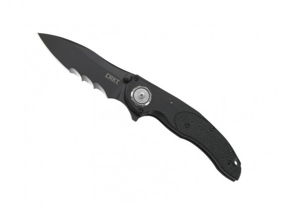 crkt 5406k.cr Couteau  lame  noire semi-dentée acier 1.4116 SS avec « flipper » manche 13,5 cm   nylon/fibre de verre  noir