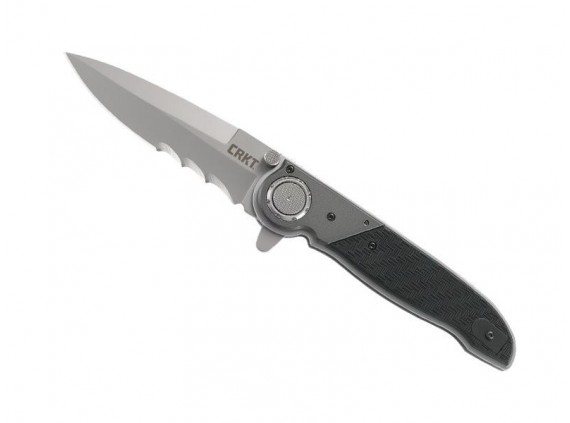 crkt 4015.cr Couteau  lame  semi-dentée acier 1.4116 satiné  manche 13,5 cm   nylon/fibre de verre, mitre alu.6063 noir