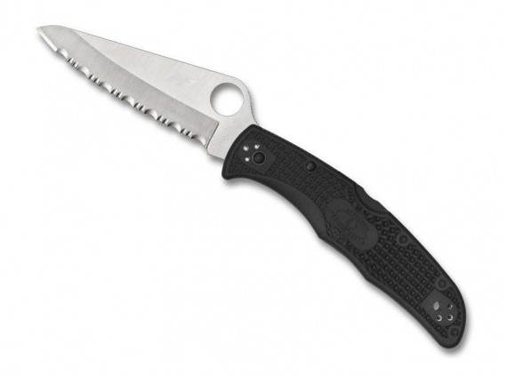 Spyderco c91sbk2 Couteau  lame  à dents acier H-1 profil évidé manche 12,5 cm   nylon/fibre de verre noir