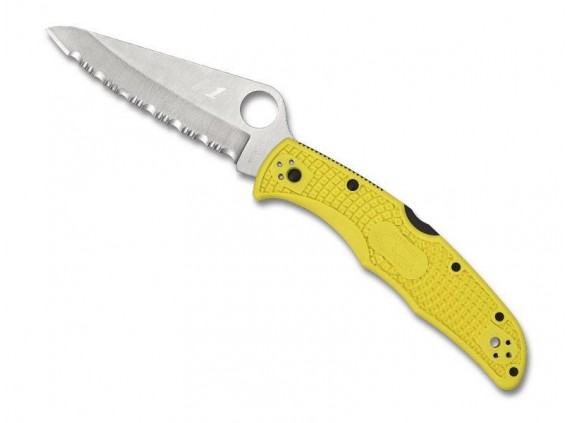 Spyderco c91syl2 Couteau  lame  à dents acier H-1 profil évidé manche 12,5 cm   nylon/fibre de verre jaune