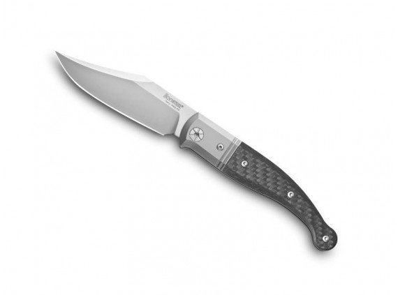 Lionsteel gt01.cf Couteau  lame  acier Niolox satiné slip joint manche 11 cm plaquette fibre carbone, mitre titanium 6AL4V noir