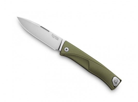 Lionsteel tla.gs Couteau  lame  acier M390 Bohler satiné « slip joint »  manche 10 cm  monobloc SOLID® de  aluminium  vert
