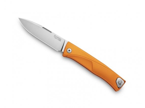 Lionsteel tla.os Couteau lame  acier M390 Bohler satiné « slip joint »  manche 10 cm  monobloc SOLID® de  aluminium  orange