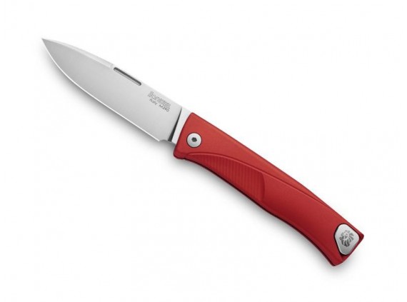 Lionsteel tla.rs Couteau lame  acier M390 Bohler satiné « slip joint »  manche 10 cm  monobloc SOLID® de  aluminium  rouge