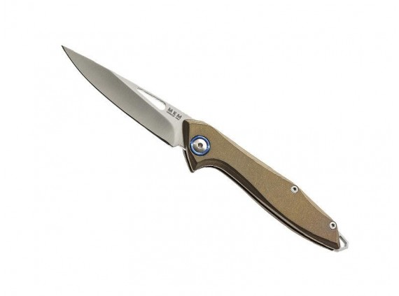 Lionsteel mk.my02tbr Couteau  lame à trou acier M390 Bohler  manche 10 cm  titanium 6AL4V anodisé pivot titaniium  bleu bronze