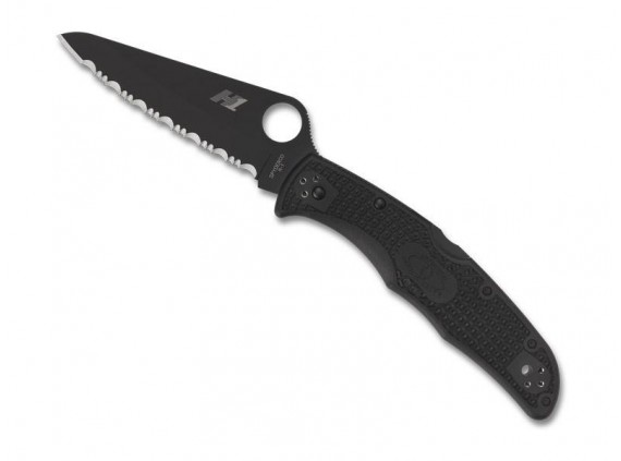 Spyderco c91sbbk2 Couteau  lame  à dents acier H-1 revêt. nitrure titane  manche 12,5 cm   nylon/fibre de verre noir