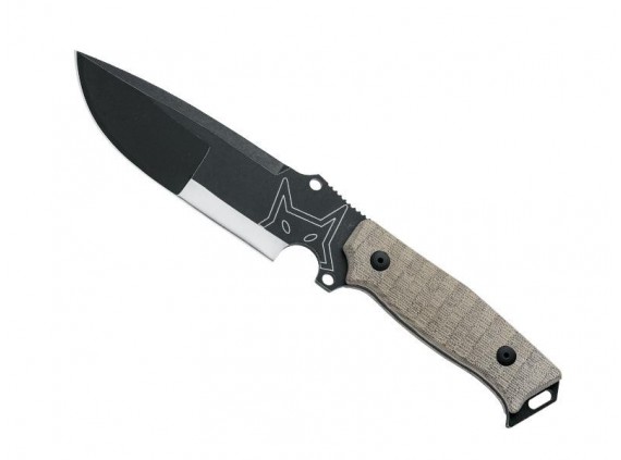 Fox Production fx.610 Poignard  lame  acier D2 finition « blackwash » manche 14 cm  plaquettes micarta  vert/marron