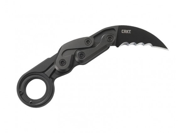 crkt 4040v.cr Couteau  lame  Hawkbill à dents acier D2 revêtement nitrure de titane noir manche 12,5 cm   aluminium 6061 noir