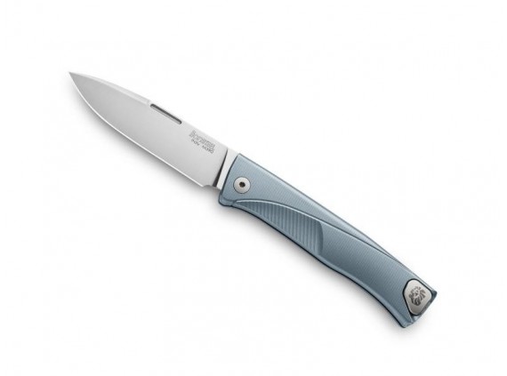 Lionsteel tl.bl Couteau  lame  acier M390 Bohler satiné  manche 10 cm  monobloc SOLID®  titanium 6AL4V anodisé bleu bleu