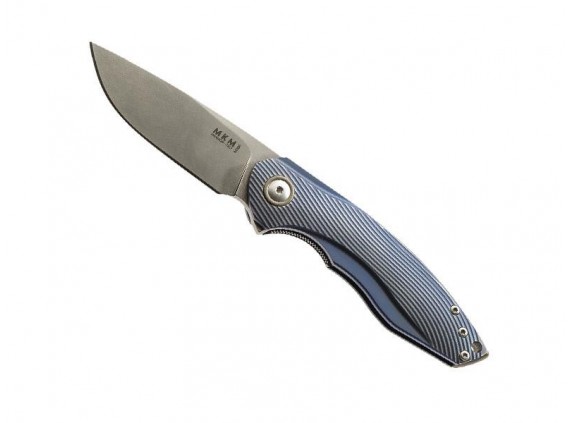 Mkm mk.vp02t3bb Couteau  lame  acier M390 Bohler  manche 10,5 cm   titanium 6AL4V bleu/bronze, entretoise/clip titanium bronze