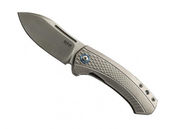 mkm mk.ls02t Couteau  lame acier M390 Bohler   manche 10,5 cm  titanium 6AL4V gris, entretoise Titanium bleu, clip gris