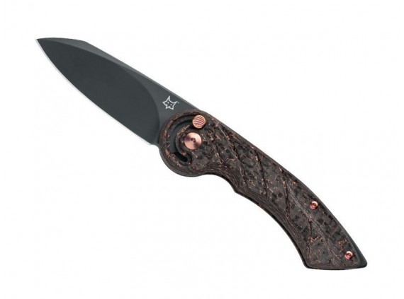 Fox Production fx.550cfb Couteau  lame  acier M390 Bohler revêtement PVD noir  manche 11,5 cm   fibre de carbone/cuivre