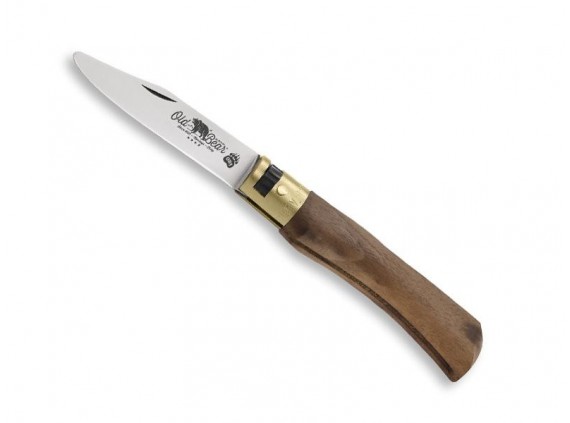 Old bear 307.j Couteau  lame acier 420 à bout rond manche 10 cm en bois de noyer traité à l'huile