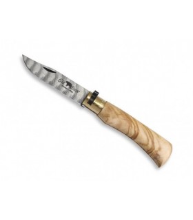 Old bear 308.d Couteau  lame acier damas inox DS93X manche 11 cm en bois d'olivier