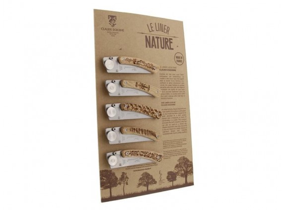 CDozorme 4967.pr Couteau  lame acier X50CrMoV15 manche 10,5 cm  inox habillage chêne: boussole, abeilles, randonneur feuillage