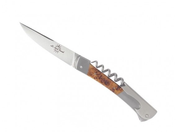 Goyon-chazeau 5900 Couteau  lame acier 14C28N mat manche 12,5 cm en plaquettes loupe de peuplier