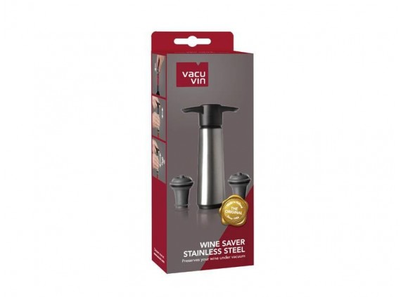 vacu vin 863.n Pompe à vide lame  manche 0 cm VACU VIN « WINE SAVER » inox brossé (pour retirer l'air d'une bouteille ouverte).