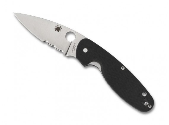 Spyderco c245gps Couteau  lame semi-dentée acier 8Cr13MoV à cran intérieur manche 12 cm en G10  noir