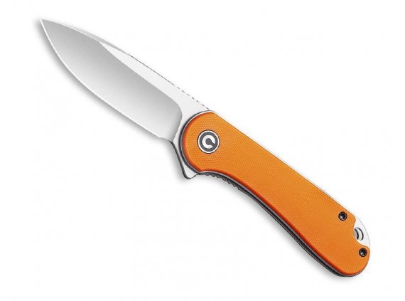 Civivi c907r Couteau lame 7,6 cm acier D2 satiné avec « flipper » manche 10 cm inox gris avec plaq. G10  orange